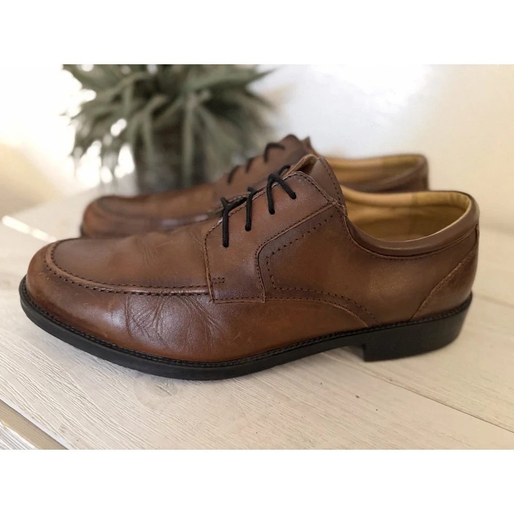 Chaps Leather Oxford Dress Shoes Mens Sz 13 Gel Heel Pad Loafers Brown Lace Up